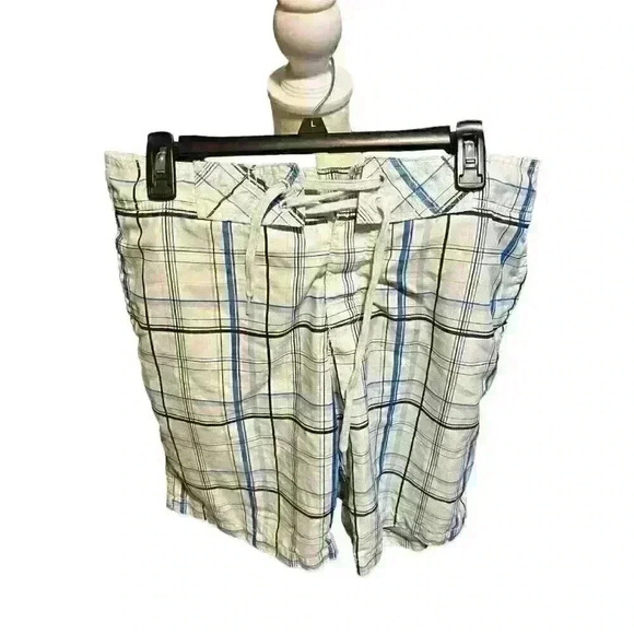 Old Navy Men's Size Medium Swim Trunk Shorts Blue/White/Black Plaid with Tie - Picture 3 of 7